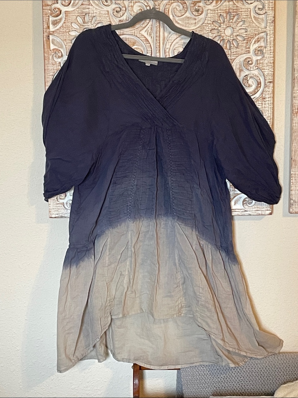 Cost Plus World Market Navy to Taupe Ombre V-Neck Tunic